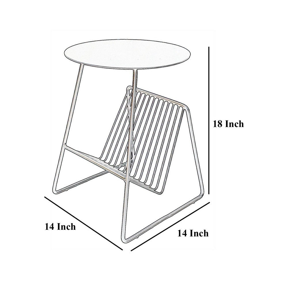 Zeo Side End Table w Magazine Rack, 14 Inch Round Top, Sage Green  -BM330203