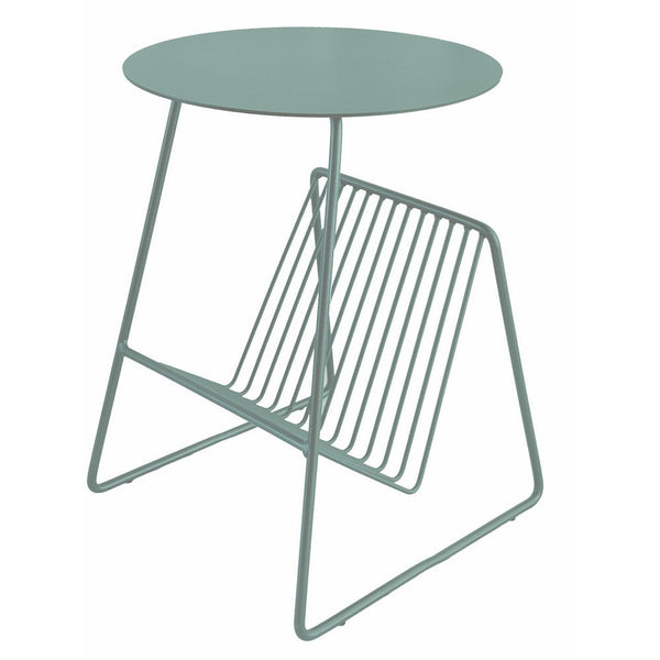 Zeo Side End Table w Magazine Rack, 14 Inch Round Top, Sage Green  -BM330203