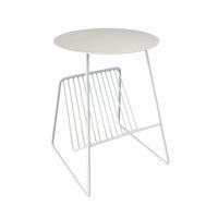 Zeo Side End Table w Magazine Rack, 14 Inch Round Top, White Metal -BM330204