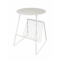 Zeo Side End Table w Magazine Rack, 14 Inch Round Top, White Metal -BM330204