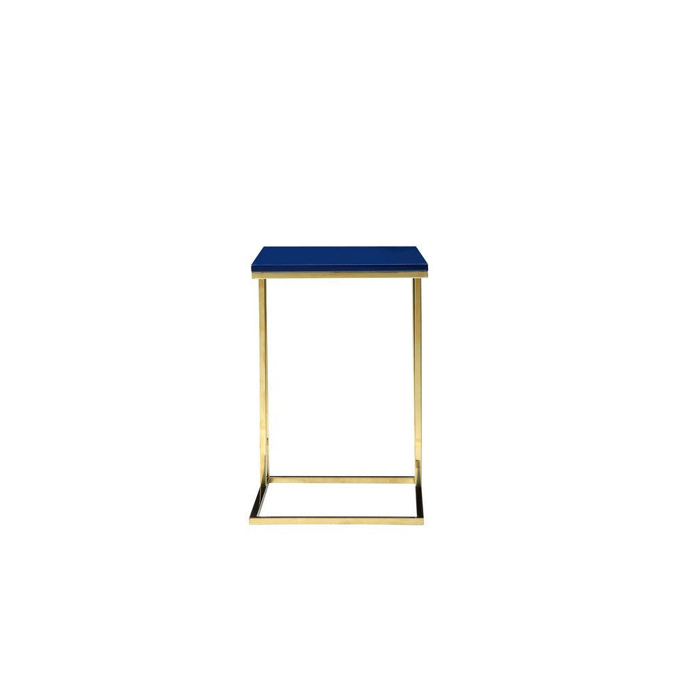 Zen Side End Table, C Shape Gold Base, Navy Blue Lacquer Top -BM330208