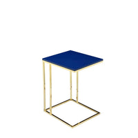 Zen Side End Table, C Shape Gold Base, Navy Blue Lacquer Top -BM330208