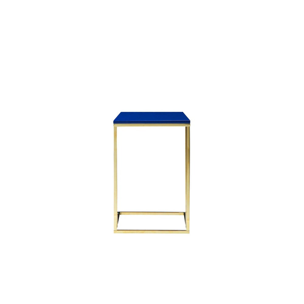Zen Side End Table, C Shape Gold Base, Navy Blue Lacquer Top -BM330208