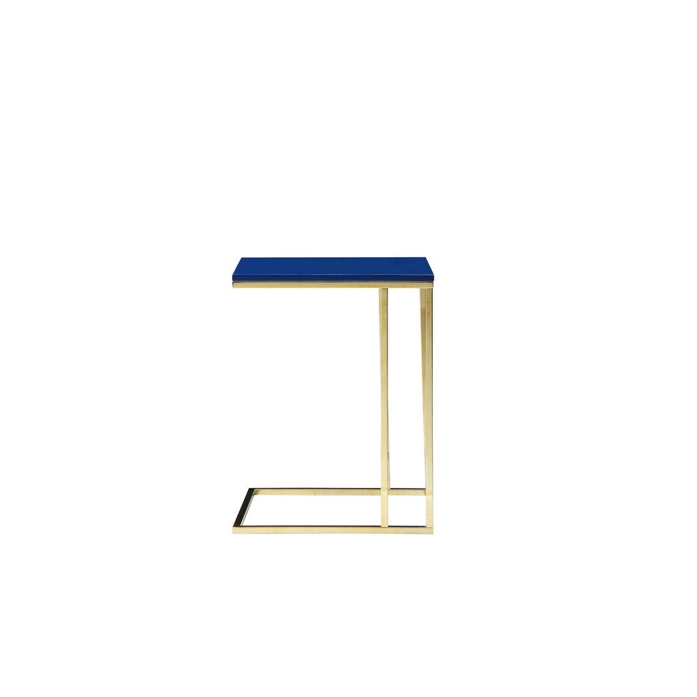 Zen Side End Table, C Shape Gold Base, Navy Blue Lacquer Top -BM330208