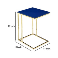 Zen Side End Table, C Shape Gold Base, Navy Blue Lacquer Top -BM330208