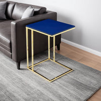 Zen Side End Table, C Shape Gold Base, Navy Blue Lacquer Top -BM330208