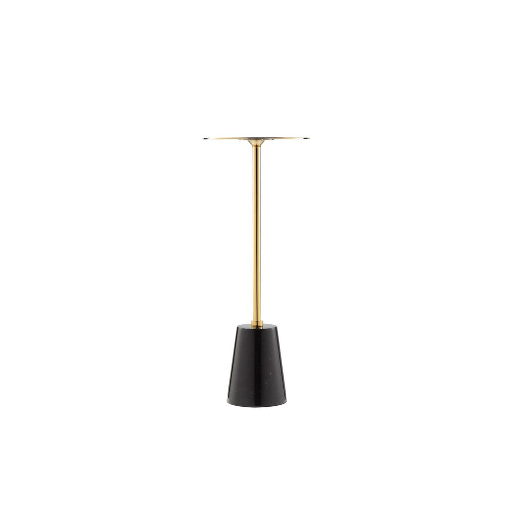 Sen Side End Drink Table, Gold Metal Round Top w Black Marble Base -BM330209