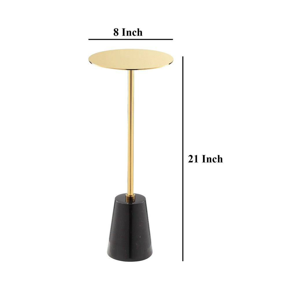 Sen Side End Drink Table, Gold Metal Round Top w Black Marble Base -BM330209