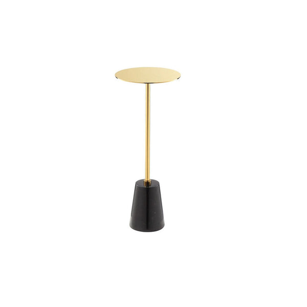 Sen Side End Drink Table, Gold Metal Round Top w Black Marble Base -BM330209