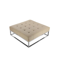 Ipp Ottoman, 40 Inch Square Tufted Beige Faux Leather, Chrome Steel -BM330215