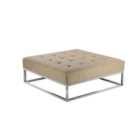 Ipp Ottoman, 40 Inch Square Tufted Beige Faux Leather, Chrome Steel -BM330215