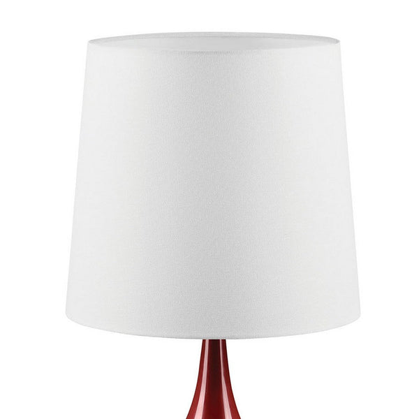 Eddy Table Lamp, 23 Inch Vase Shaped Red Metal Body, Fabric Shade -BM330330