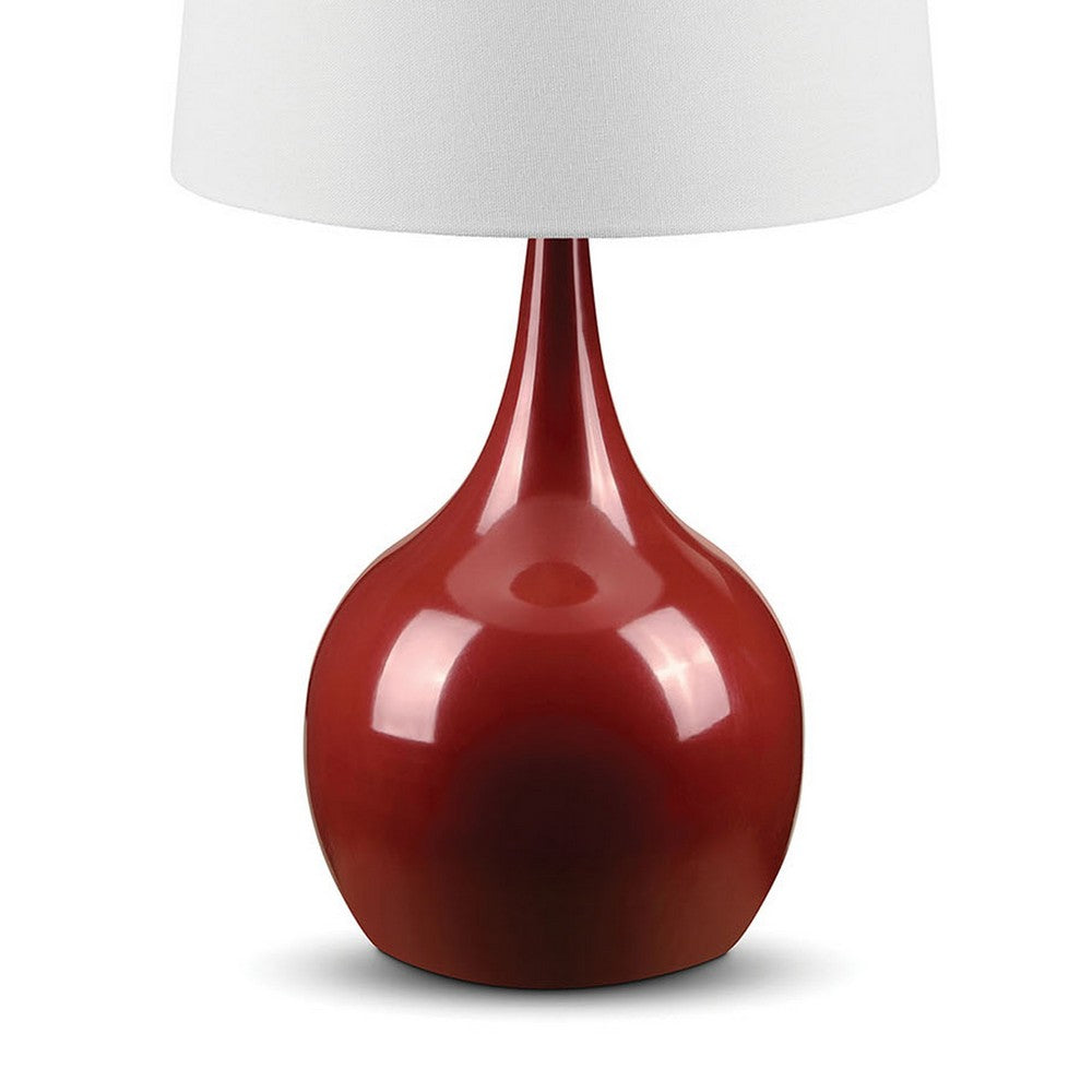 Eddy Table Lamp, 23 Inch Vase Shaped Red Metal Body, Fabric Shade -BM330330