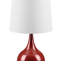 Eddy Table Lamp, 23 Inch Vase Shaped Red Metal Body, Fabric Shade -BM330330