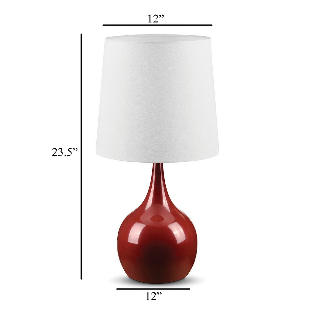 Eddy Table Lamp, 23 Inch Vase Shaped Red Metal Body, Fabric Shade -BM330330