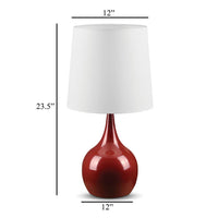 Eddy Table Lamp, 23 Inch Vase Shaped Red Metal Body, Fabric Shade -BM330330