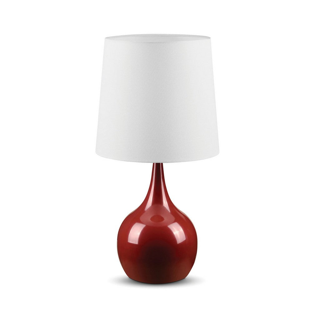 Eddy Table Lamp, 23 Inch Vase Shaped Red Metal Body, Fabric Shade -BM330330