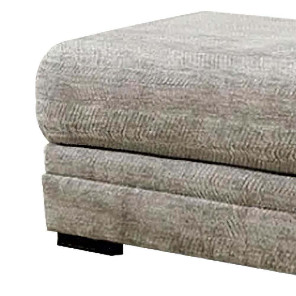 Waltor Ottoman, 41 Inch Ivory Chenille Fabric, Solid Wood Block Legs -BM330362