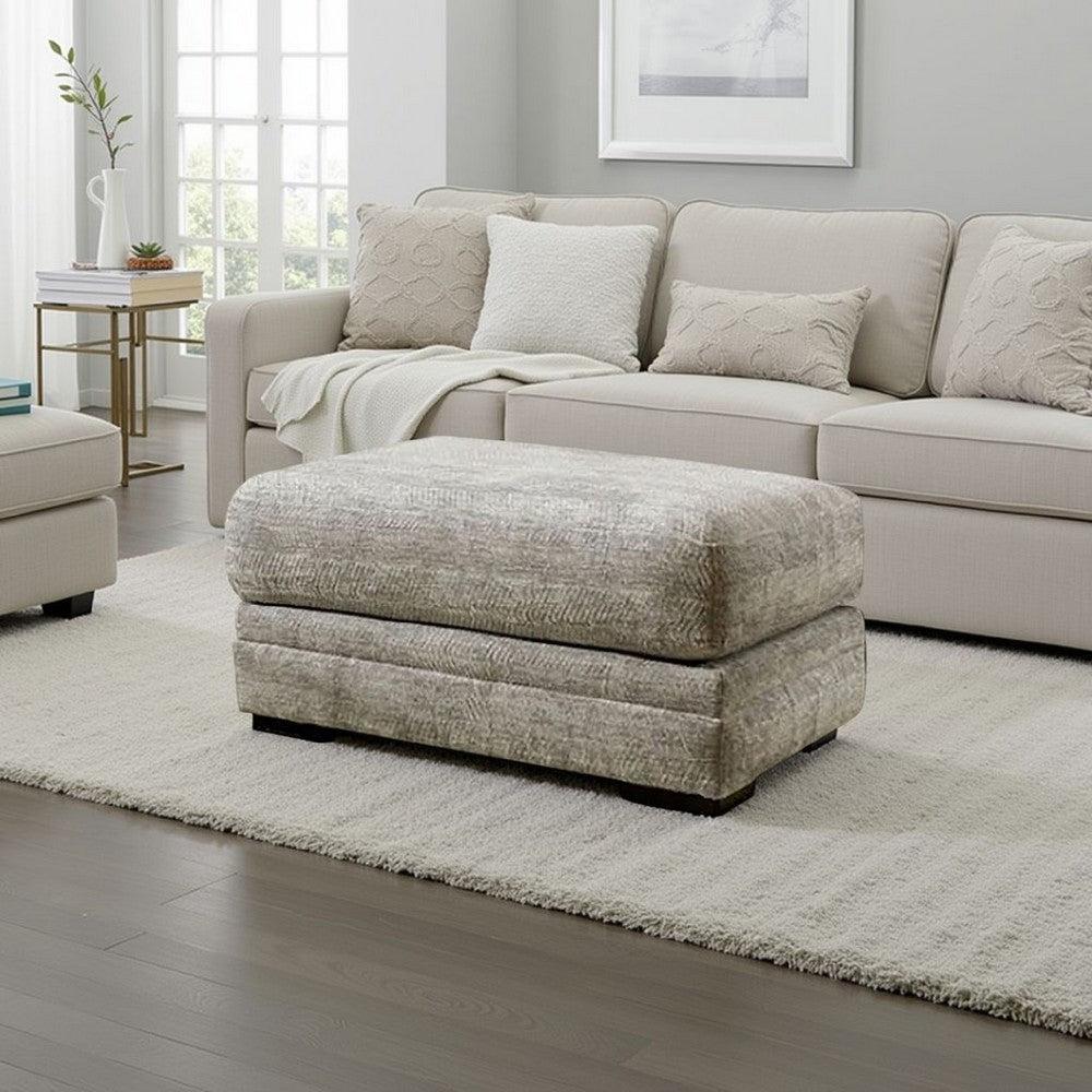 Waltor Ottoman, 41 Inch Ivory Chenille Fabric, Solid Wood Block Legs -BM330362