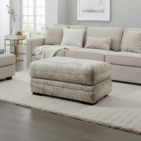 Waltor Ottoman, 41 Inch Ivory Chenille Fabric, Solid Wood Block Legs -BM330362