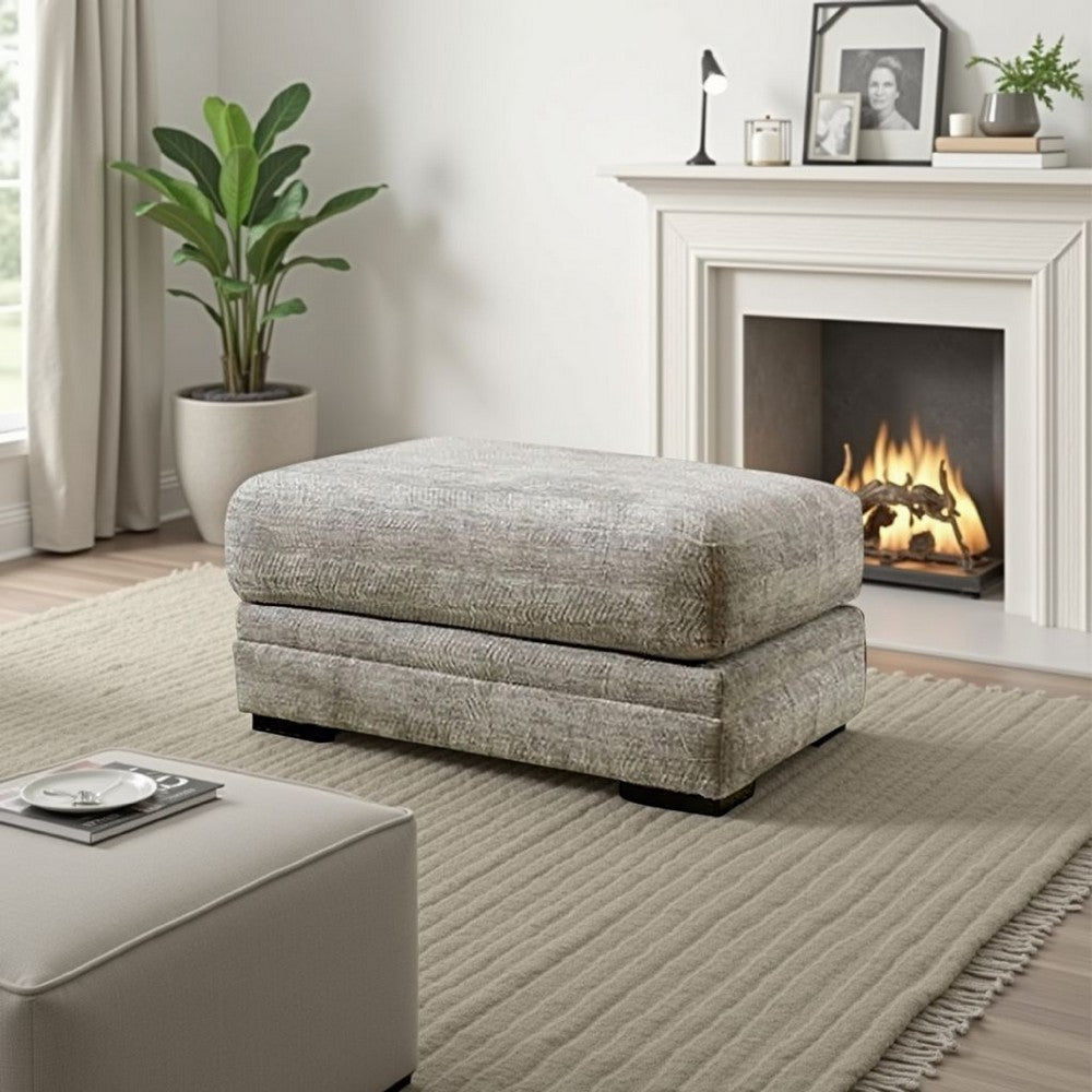 Waltor Ottoman, 41 Inch Ivory Chenille Fabric, Solid Wood Block Legs -BM330362