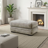 Waltor Ottoman, 41 Inch Ivory Chenille Fabric, Solid Wood Block Legs -BM330362