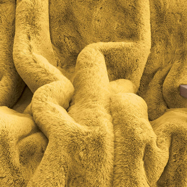 Rica 50 x 60 Throw Blanket, Mustard Yellow Faux Chinchilla Fur Texture -BM330363