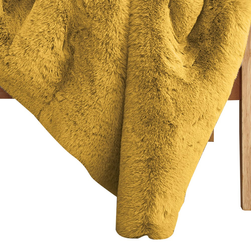 Rica 50 x 60 Throw Blanket, Mustard Yellow Faux Chinchilla Fur Texture -BM330363