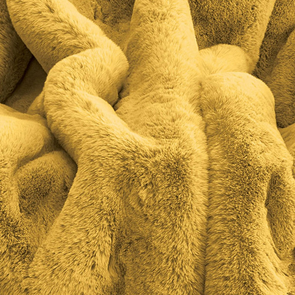 Rica 50 x 60 Throw Blanket, Mustard Yellow Faux Chinchilla Fur Texture -BM330363