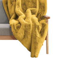 Rica 50 x 60 Throw Blanket, Mustard Yellow Faux Chinchilla Fur Texture -BM330363