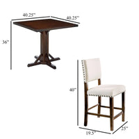 Gllen 5pc Counter Height Table Set, 4 Chair, Cherry Wood, Ivory Fabric - BM330379