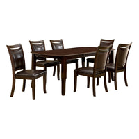 Woody 7pc Dining Table Set, 18-Inch Leaf, Espresso Faux Leather Chairs - BM330384