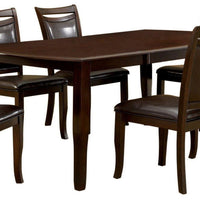Woody 7pc Dining Table Set, 18-Inch Leaf, Espresso Faux Leather Chairs - BM330384