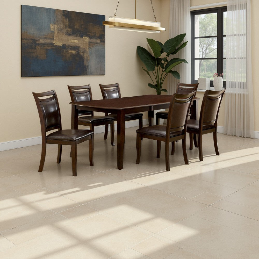 Woody 7pc Dining Table Set, 18-Inch Leaf, Espresso Faux Leather Chairs - BM330384