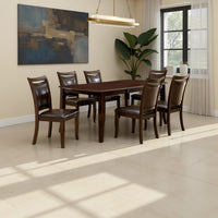 Woody 7pc Dining Table Set, 18-Inch Leaf, Espresso Faux Leather Chairs - BM330384