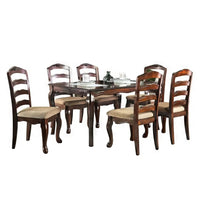 Viny 7pc Dining Table Set with 6 Fabric Chairs, Dark Walnut Solid Wood - BM330392