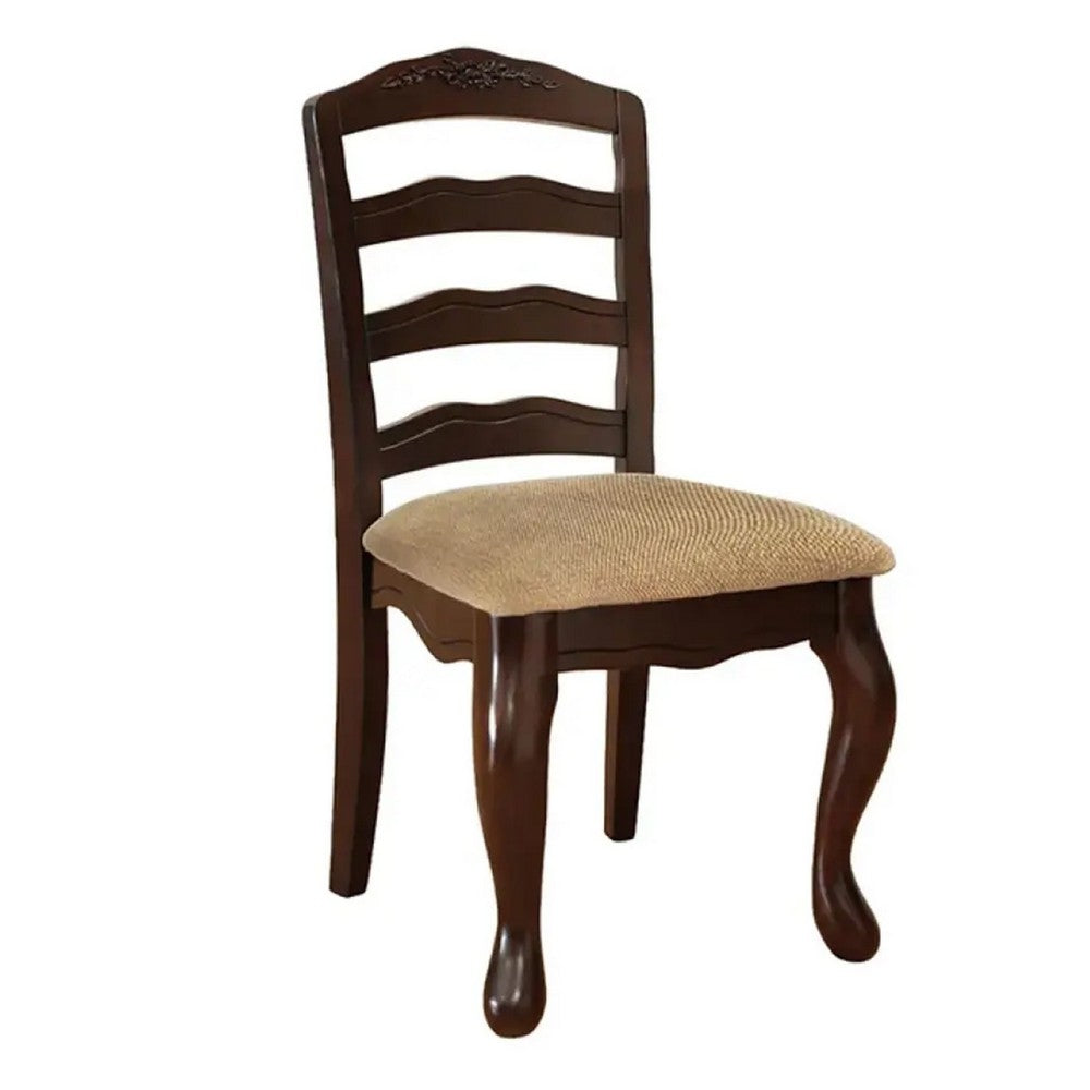 Viny 7pc Dining Table Set with 6 Fabric Chairs, Dark Walnut Solid Wood - BM330392