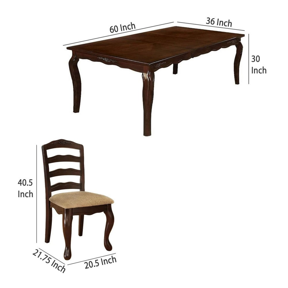 Viny 7pc Dining Table Set with 6 Fabric Chairs, Dark Walnut Solid Wood - BM330392