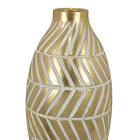 Accent Vase, Gold Resin Urn Shape, Lined Pattern in White, 28 Inch -BM330949