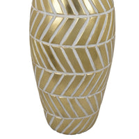 Accent Vase, Gold Resin Urn Shape, Lined Pattern in White, 28 Inch -BM330949
