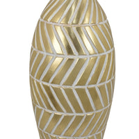 Accent Vase, Gold Resin Urn Shape, Lined Pattern in White, 28 Inch -BM330949
