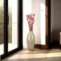 Accent Vase, Gold Resin Urn Shape, Lined Pattern in White, 28 Inch -BM330949