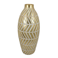 Accent Vase, Gold Resin Urn Shape, Lined Pattern in White, 28 Inch -BM330949
