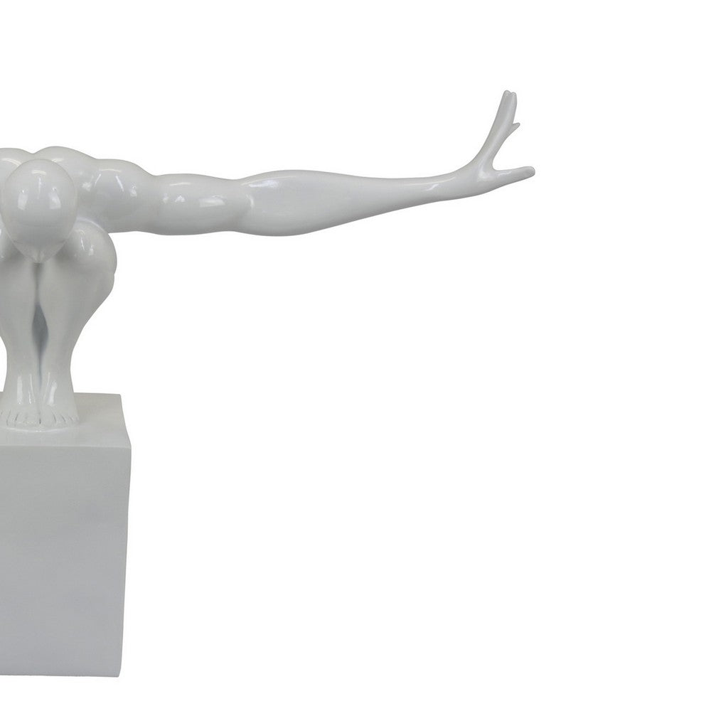 Accent Decor, Male Athlete Statuette, Modern White Resin, 31 Inch -BM330950