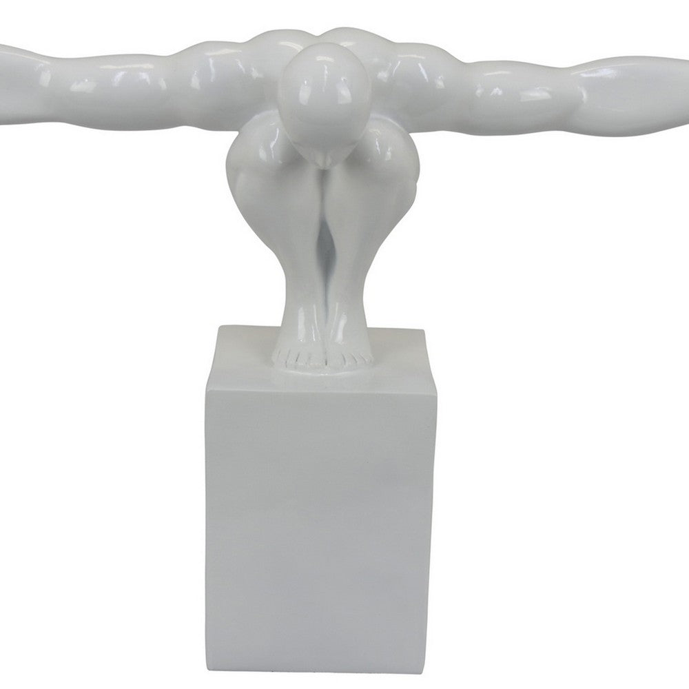 Accent Decor, Male Athlete Statuette, Modern White Resin, 31 Inch -BM330950