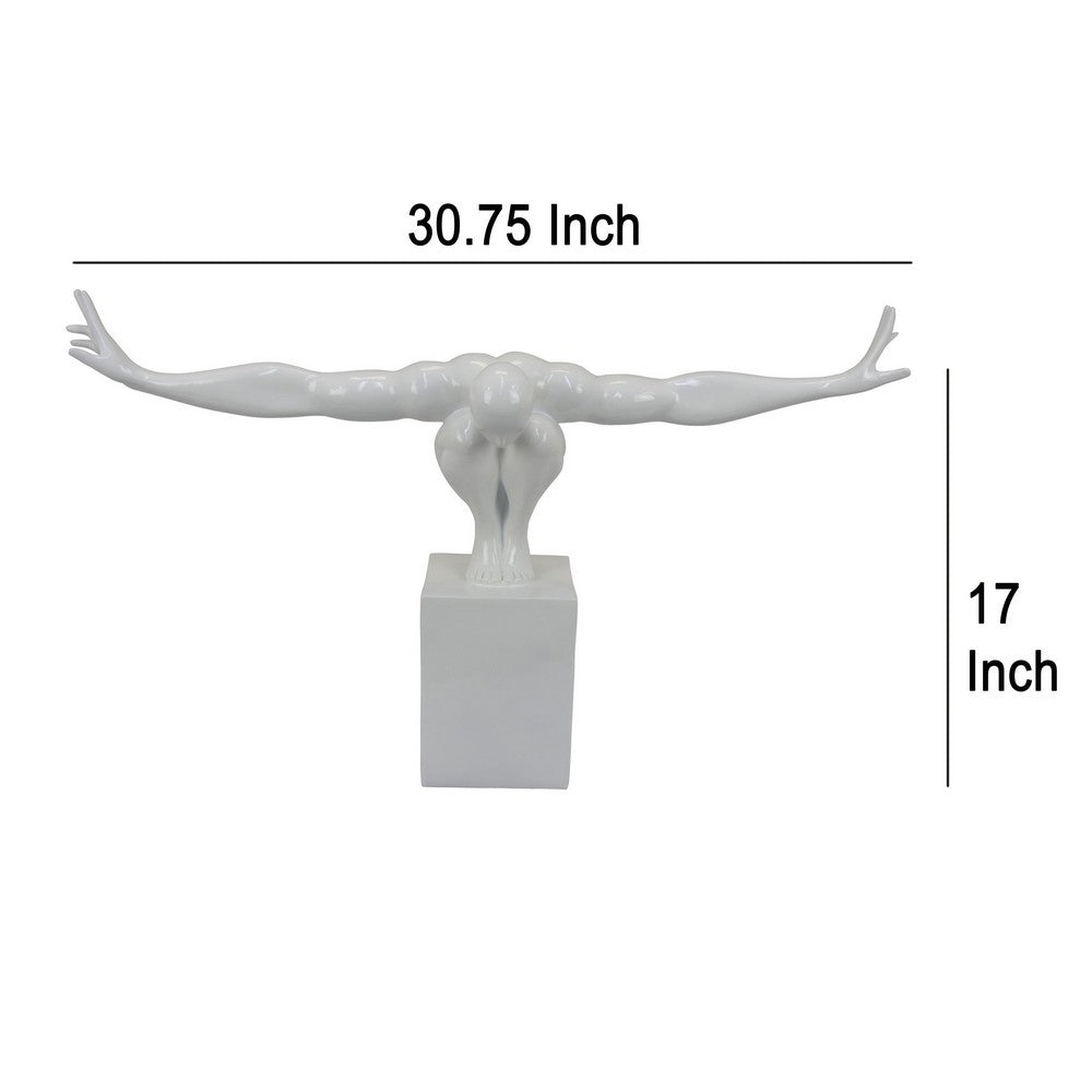 Accent Decor, Male Athlete Statuette, Modern White Resin, 31 Inch -BM330950
