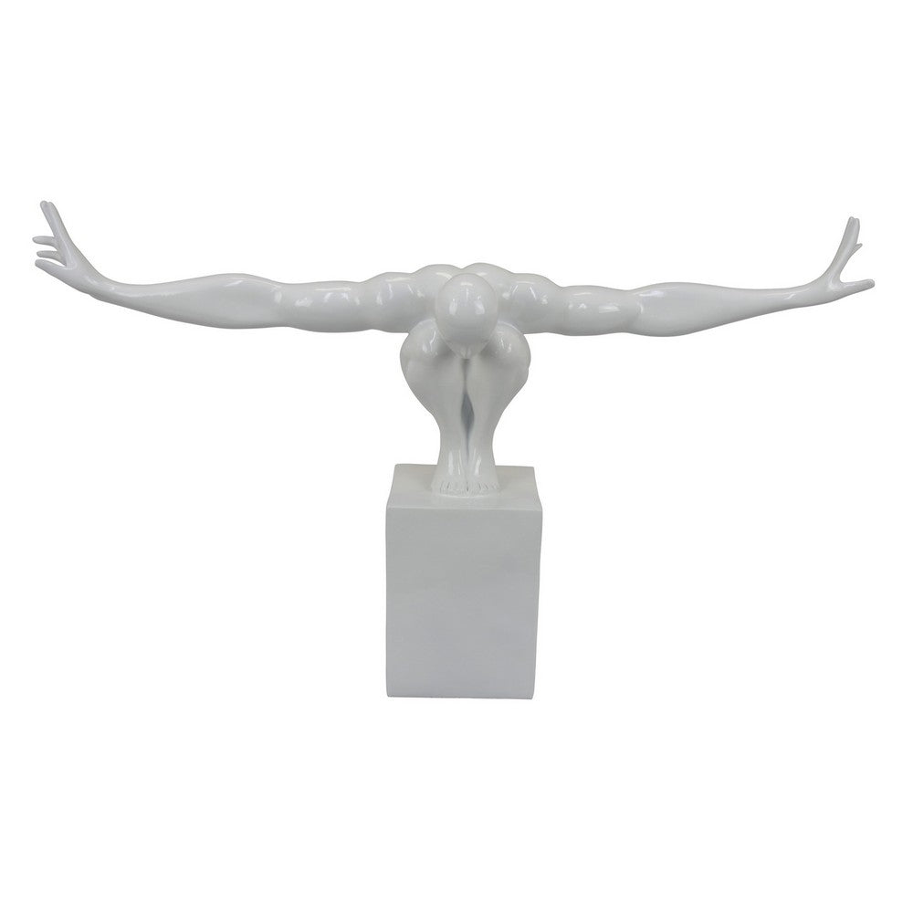 Accent Decor, Male Athlete Statuette, Modern White Resin, 31 Inch -BM330950