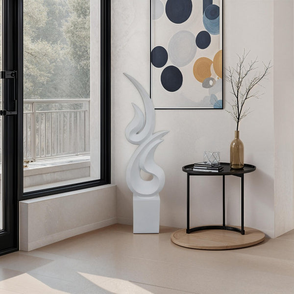 Accent Decor, 36 Inch Tabletop Flame Sculpture, Modern White Resin -BM330951