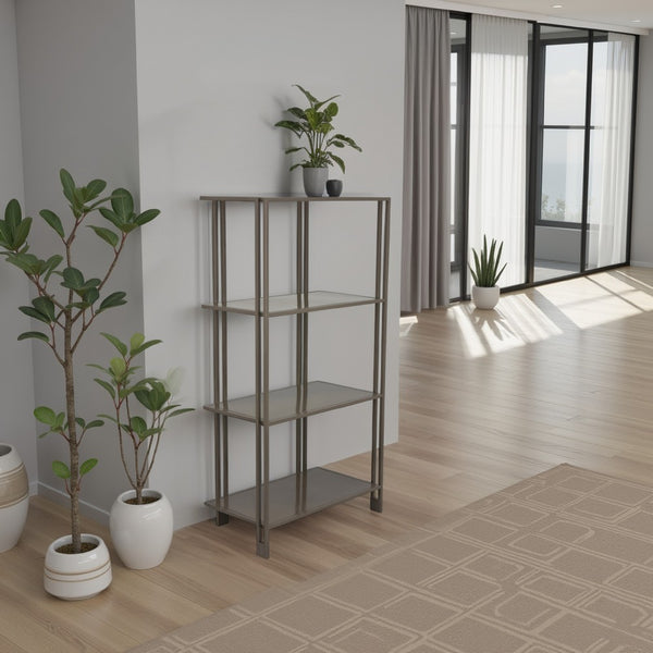 Bush Plant Display Stand, Modern 4 Tier Gray Metal Finish, 38 Inch -BM330955