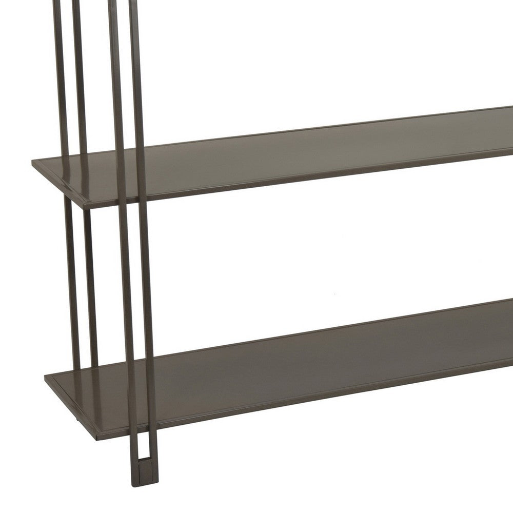 Bush Plant Display Stand, Modern 3 Tier Gray Metal Finish, 32 Inch -BM330956